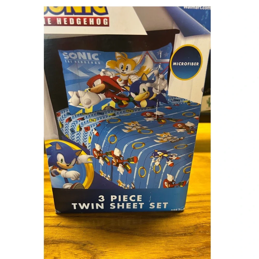 2024 Sonic the Hedgehog 3 Piece Sheet Set Twin Blue Microfiber Kids Bedding NEW